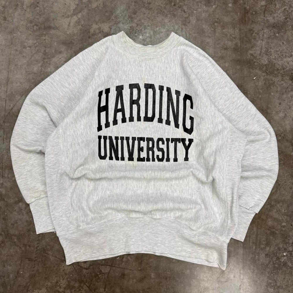 Vintage 80s Harding University Reverse Weave Crewneck Sweatshirt Gray Mens L